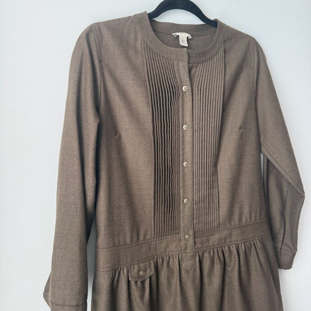 J.Crew Womens Holiday 100% Wool Drop Waist Shirt Dress Khaki Green Size 6 - Picture 8 of 12